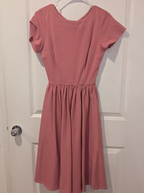 Vixen by Micheline Pitt Dusty Rose Short Sleeve Fit-and-Flare Midi Dress